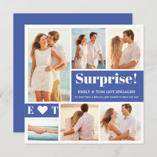 6 Photo Collage Blue Engagement Announcement (Front/Back)
