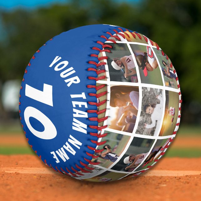 6 Photo Collage Blue Player Number Team Name Softball (Creator Uploaded)