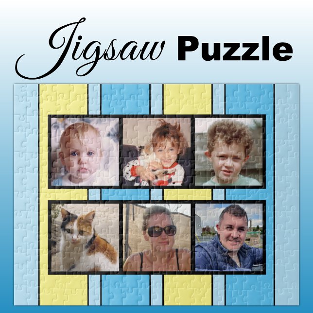 6 photo collage blue yellow stripes jigsaw puzzle (Creator Uploaded)