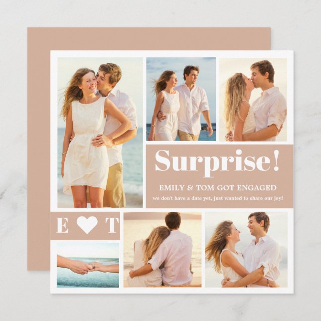 6 Photo Collage Blush Engagement Announcement (Front/Back)