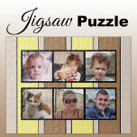 6 photo collage brown yellow stripes jigsaw puzzle<br><div class="desc">Piece together memories with our custom 6-photo jigsaw puzzle! Perfect for family game nights or heartfelt gifts, this puzzle lets you showcase six of your favourite photos in a fun, interactive way. Made with high-quality materials, the vibrant, glossy finish brings your images to life while ensuring durability. Ideal for any...</div>