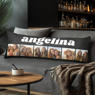 6 Photo Collage - Chunky Script - black and white Body Cushion