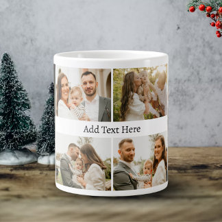 6 Photo Collage - Custom Text black white Large Coffee Mug