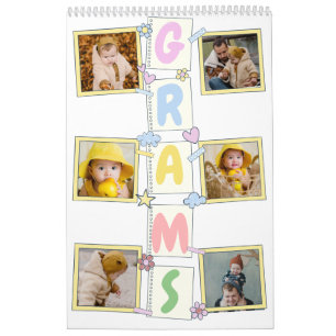 6 Photo Collage Cute Baby Pink Blue Granny Calendar