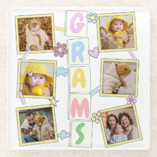 6 Photo Collage Cute Baby Pink Blue Granny Glass Coaster
