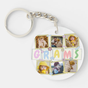 6 Photo Collage Cute Baby Pink Blue Granny Key Ring