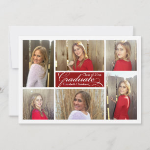 6-Photo Collage Dark Red Custom Graduation Invitation
