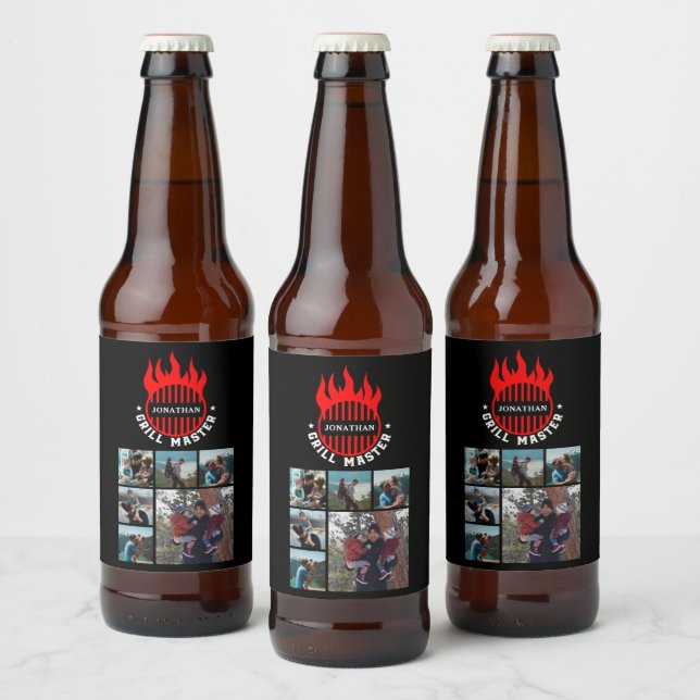 6 Photo Collage Father's Day Grill Master Add Name Beer Bottle Label (Bottles)