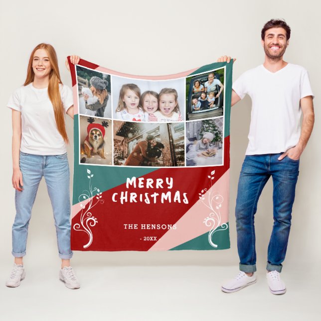 6 Photo Collage Foliage Colourful Christmas Family Fleece Blanket (In Situ)
