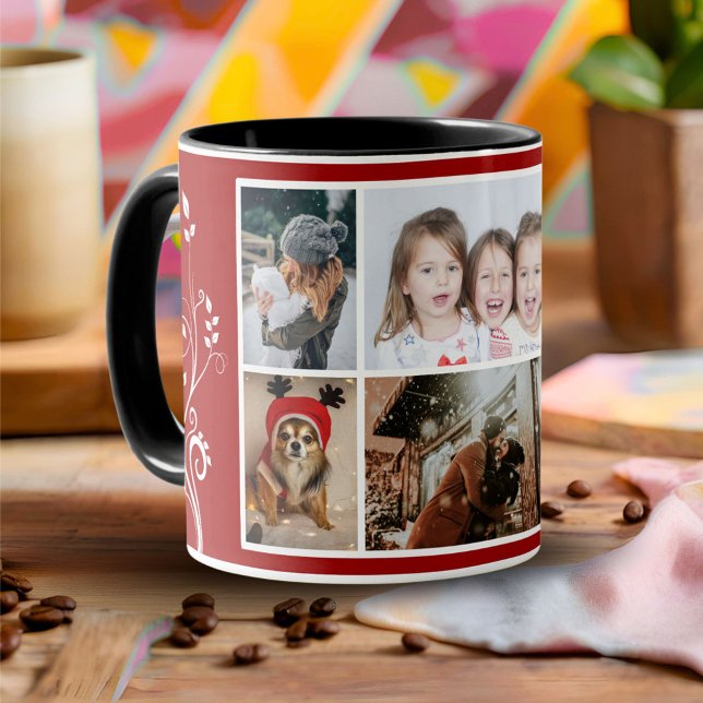 6 Photo Collage Foliage Red Christmas Family Mug (Creator Uploaded)