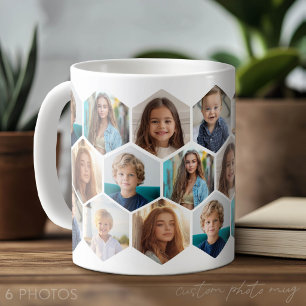 6 Photo Collage - funky honeycomb pattern - white Coffee Mug
