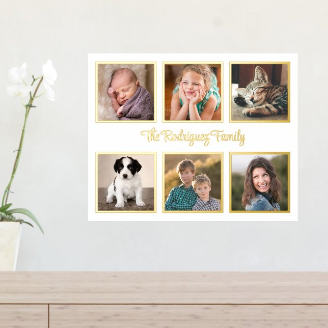 6 Photo Collage Gold Frames Custom Gold Text Foil Prints (In Situ (Entry Table))