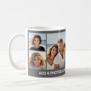 6 Photo Collage - Grey Background with White Text Coffee Mug