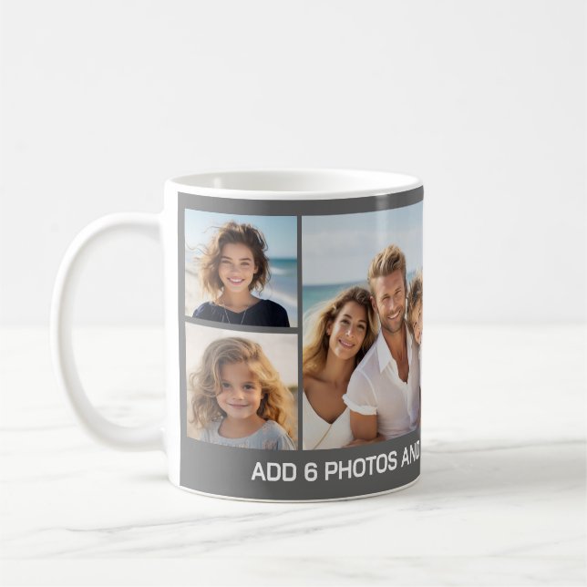 6 Photo Collage - Grey Background with White Text Coffee Mug (Left)