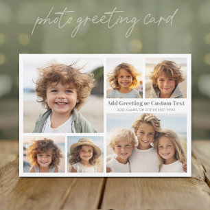 6 Photo Collage Grey Text -- Modern, Minimal White Holiday Card