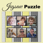 6 photo collage grey yellow stripes jigsaw puzzle<br><div class="desc">Piece together memories with our custom 6-photo jigsaw puzzle! Perfect for family game nights or heartfelt gifts, this puzzle lets you showcase six of your favourite photos in a fun, interactive way. Made with high-quality materials, the vibrant, glossy finish brings your images to life while ensuring durability. Ideal for any...</div>