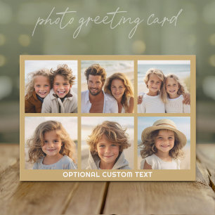 6 Photo Collage Grid with Text -- Champagne Gold Holiday Card
