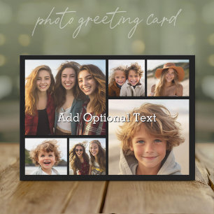 6 Photo Collage Grid with White Text -- Black Holiday Card