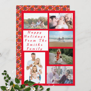 6 Photo Collage- happy holiday red Botanical card