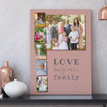 6 Photo Collage Love Happiness Family Pink Maroon Faux Canvas Print<br><div class="desc">Personalised photo canvas with 6 of your own photos. Your photos are displayed as a large landscape picture, slightly overlapped by a photo strip of 5 portrait pictures. The three meaningful words read .. love happiness family. The design has a colour palette of pink, maroon red and blue grey with...</div>