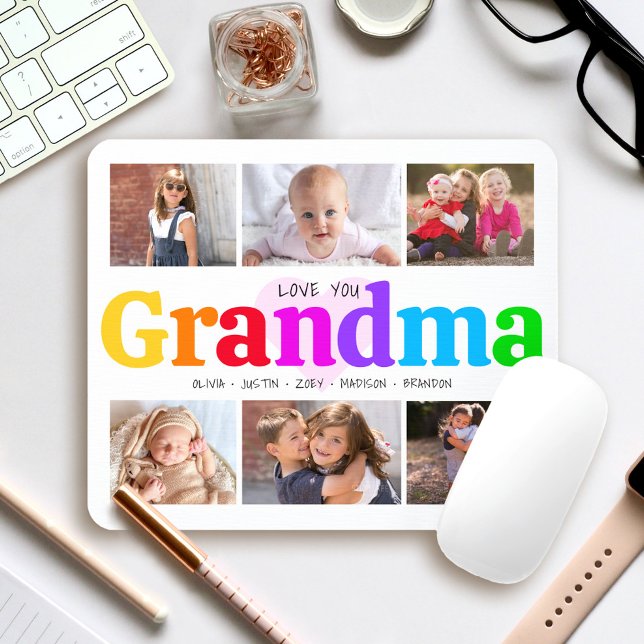 6 Photo Collage Love You Grandma Colourful Modern Mouse Pad (Creator Uploaded)