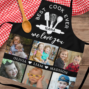 6 Photo Collage Love You Nana Best Cook Ever Black Apron