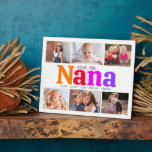 6 Photo Collage Love You Nana Colorful Bold Modern Plaque<br><div class="desc">“Love you Nana.” She’s loving every minute with her grandkids. A playful, whimsical, stylish visual of colorful rainbow colored bold typography and black handwritten typography overlay a soft, light pink heart and a white background. Add 6 cherished photos of your choice and customize the names and message, for the perfect...</div>