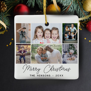 6 Photo Collage Merry Christmas Family Ceramic Ornament