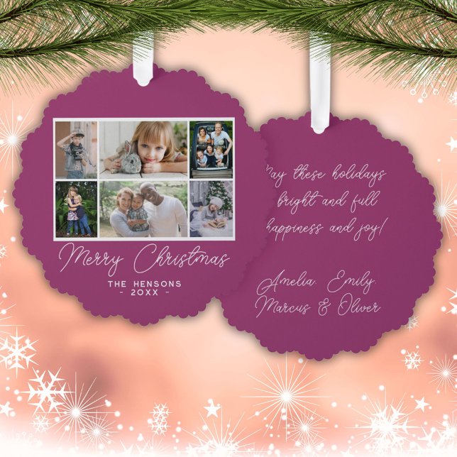 6 Photo Collage Merry Christmas Family  Tree Decoration Card (Creator Uploaded)