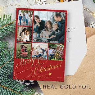 6 photo collage Merry Christmas gold script family
