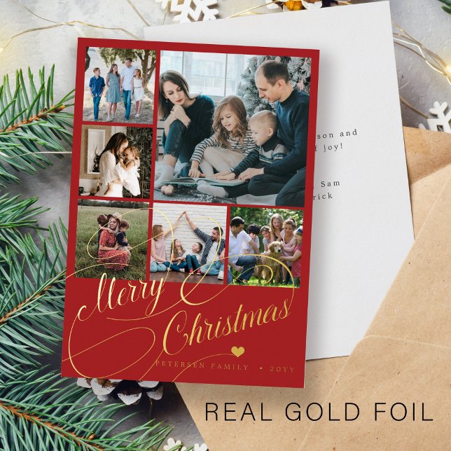 6 photo collage Merry Christmas gold script family (Creator Uploaded)
