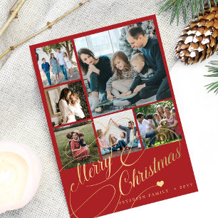 6 photo collage Merry Christmas script family Holiday Card