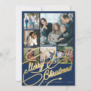 6 photo collage Merry Christmas script family Holiday Card