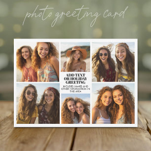 6 Photo Collage Minimalist - black and white Holiday Card