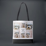 6 Photo Collage Minimalist - Black and White Tote Bag<br><div class="desc">Use your favourite photo or pictures to make a fun keepsake to share with friends. A collage of 6 photos in a fun grid with different sizes. A simple design with snapshots and a text block. Crop photos into squares before uploading. To adjust photos or change colours, click on the...</div>