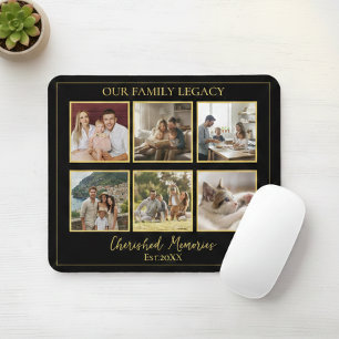 6 Photo Collage Minimalist Black Gold Mouse Pad