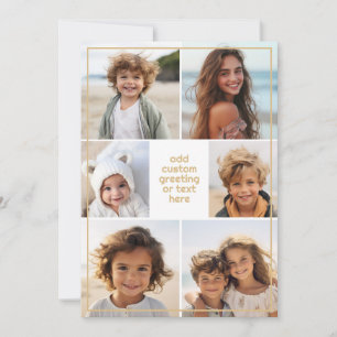 6 Photo Collage Minimalist - Champagne Gold Holiday Card