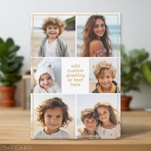 6 Photo Collage Minimalist - Champagne Gold Holiday Card