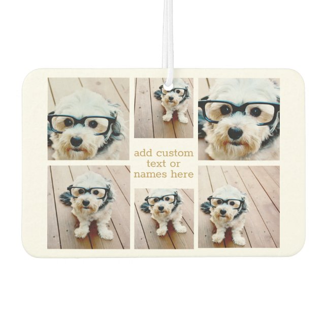 6 Photo Collage Minimalist - Gold and White Car Air Freshener (Front)