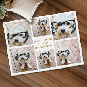 6 Photo Collage Minimalist - gold and white Fleece Blanket