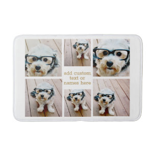 6 Photo Collage Minimalist - Gold and White Grid Bath Mat
