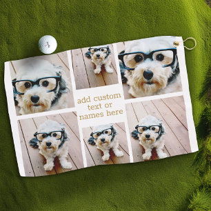 6 Photo Collage Minimalist - Gold and White Grid Golf Towel