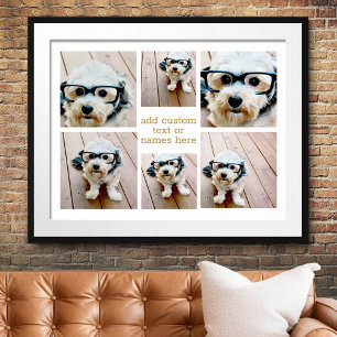 6 Photo Collage Minimalist - Gold and White Grid Poster