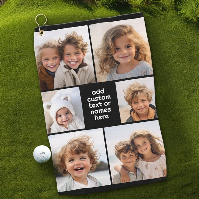 6 Photo Collage Minimalist - white and black Golf Towel (Custom Golf Towel)