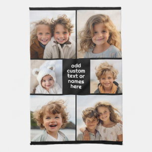 6 Photo Collage Minimalist - white and black Tea Towel
