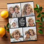 6 Photo Collage Minimalist - white and black Tea Towel<br><div class="desc">Use your favourite photo or pictures to make a fun keepsake to share with friends. A simple design with only snapshots and a text block. Crop your photos into squares and add them to the grid. The back is a solid colour that can be changed.</div>