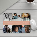 6 photo collage modern family custom text mouse pad<br><div class="desc">Tell your family story in six custom images with a beautiful keepsake photo collage blush pink mouse pad to keep them close during your work time.            Easy to personalise with your photos and text!</div>