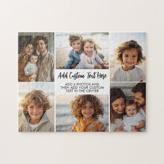 6 Photo Collage - Modern Minimal Grid with Script Jigsaw Puzzle (Horizontal)