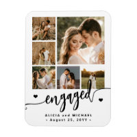 6 photo collage modern script engaged couple