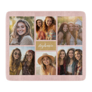 6 Photo Collage Name Minimalist - Can Edit colour Cutting Board